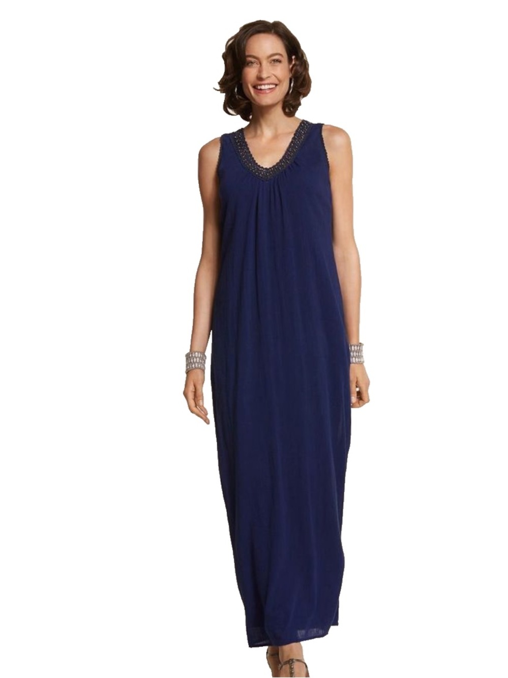 Chico's Crinkle Gauze Guilana Dress Midnight Blue